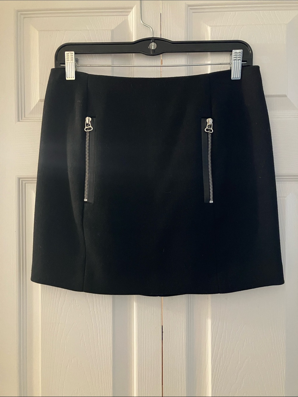 Maje Classic Black Mini Skirt with Zipper & Leather Detail